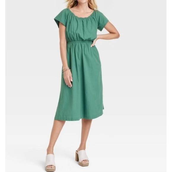 Universal Thread Dresses & Skirts - Universal Thread Cotton Midi Dress Women's Medium Green Slit Sides Open Back NWT